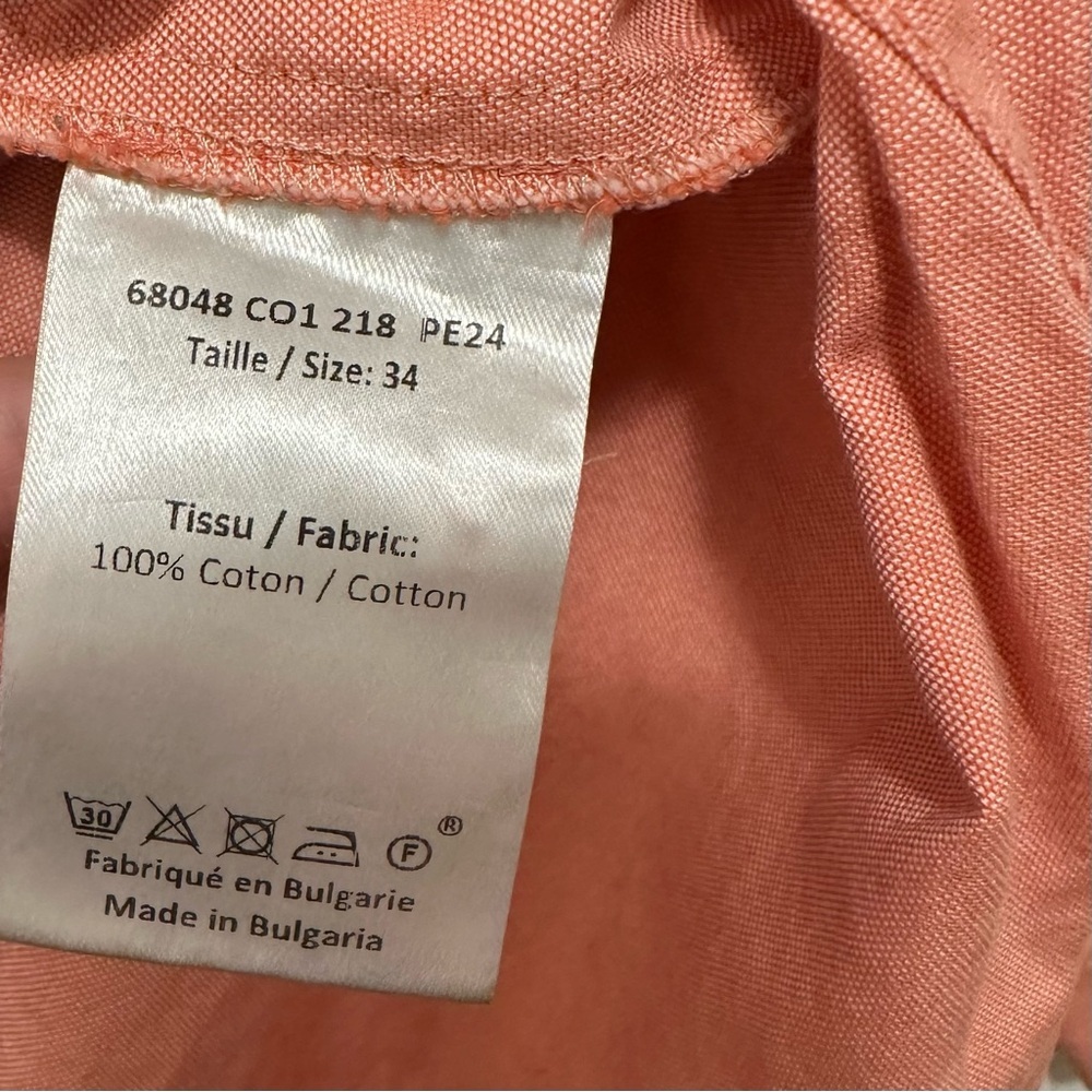 Longchamp Crew Neck Button Up Long Sleeve Peach Cotton Blouse Top Shirt Womens 4 - Picture 5 of 6